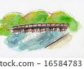 Kyoto Arashiyama Togetsu bridge hand-painted illustration 16584783