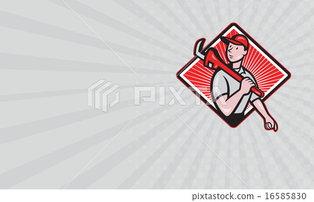 Business card Plumber With Monkey Wrench Cartoon 16585830