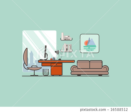 Flat minimalistic creative office, laptop, sofa Flat minimalistic creative office, laptop, sofa 16588512