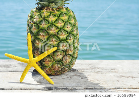 starfish and pineapple on an old wooden pier starfish and pineapple on an old wooden pier 16589084