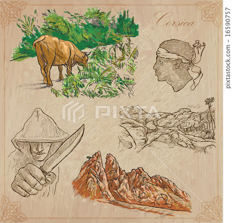 Corsica, Travel - Hand drawn vector pack 16590757