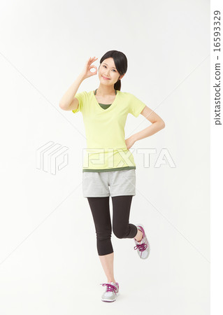 Female OK sign signed in sportswear Female OK sign signed in sportswear 16593329