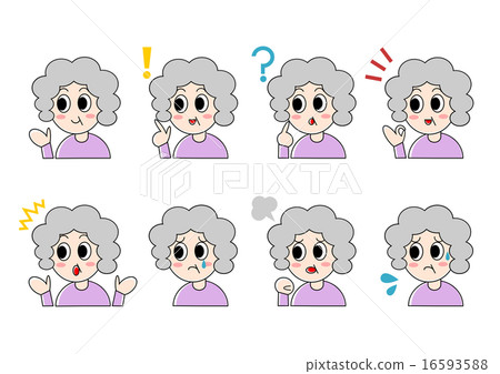 Senior female facial expression illustration set 16593588