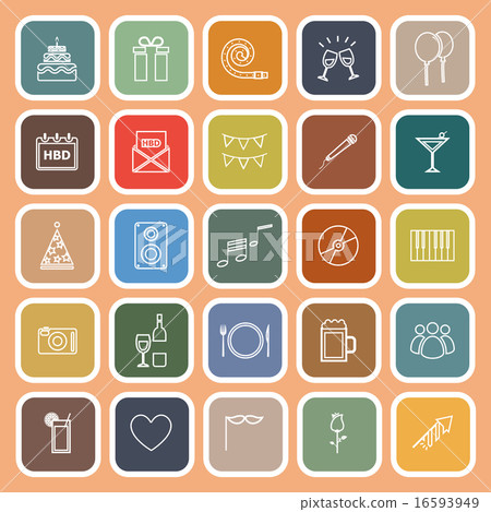 Birthday line flat icons on orange backgound Birthday line flat icons on orange backgound 16593949