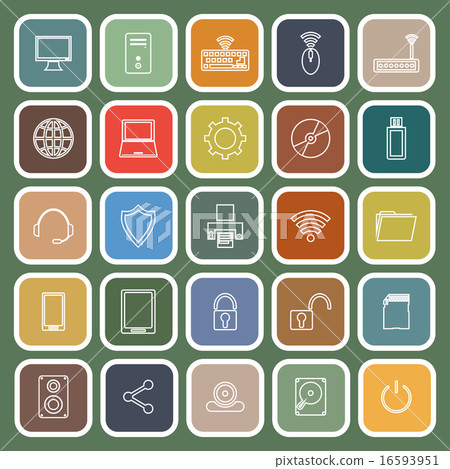 Computer line flat icons on green background Computer line flat icons on green background 16593951