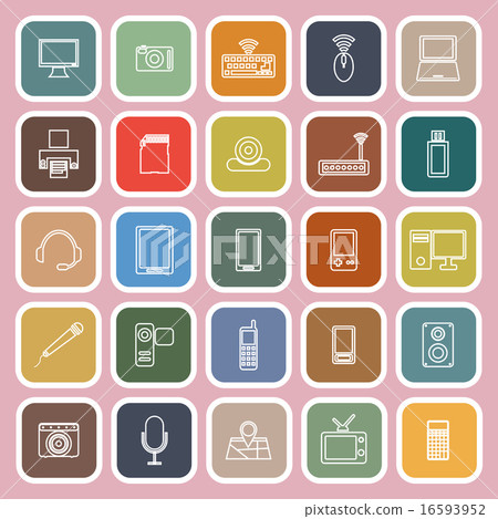 Gadget line flat icons on pink background Gadget line flat icons on pink background 16593952