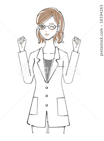 穿著白大衣(膽量姿勢)的女性插圖 穿著白大衣(膽量姿勢)的女性插圖 16594263