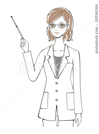 穿著白大衣(指向桿)的女性插圖 穿著白大衣(指向桿)的女性插圖 16594264