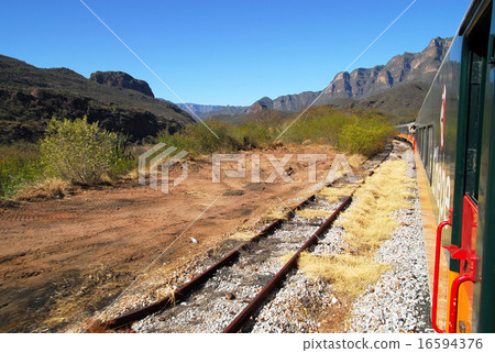 從窗口的墨西哥奇瓦瓦狗太平洋鐵路甲板風景 16594376
