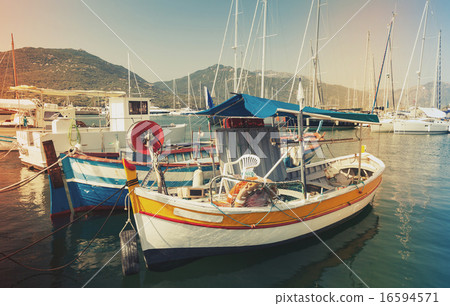 Small colorful wooden fishing boats, Corsica 16594571