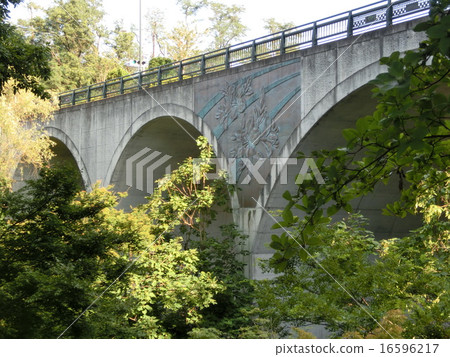 A large bridge over a forest road 16596217