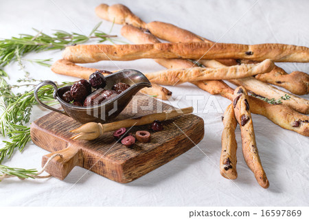 Black olives and grissini bread Black olives and grissini bread 16597869