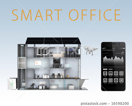 與智能手機合作的節能，無壓力智能辦公概念（帶標題） 16598200