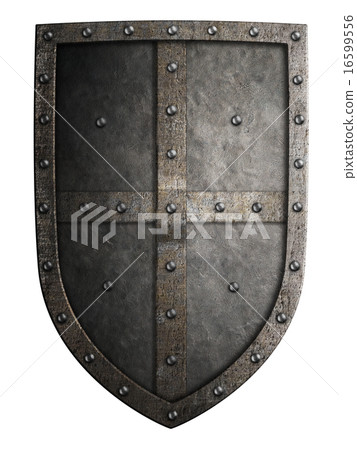 Big medieval crusader's metal shield isolated 16599556