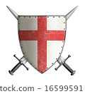 medieval crusader knight shield with cross red and two swords isolated 16599591