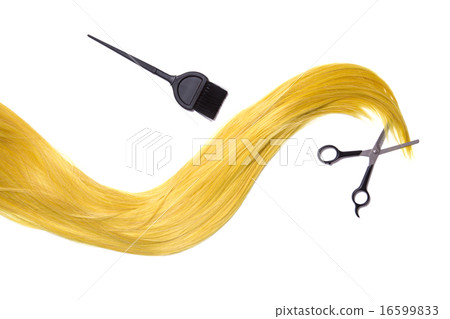 Long golden blonde hair with professional scissors 16599833