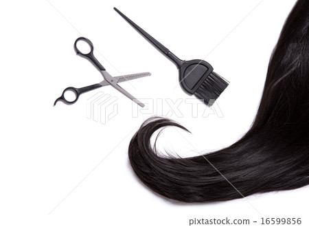 Black shiny hair with professional scissors 16599856
