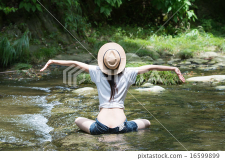 Women playing on the river 16599899