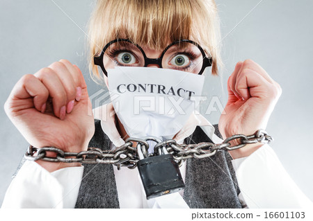 Furious woman with chained hands and contract 16601103