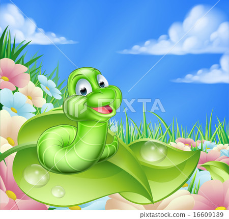 Cartoon Caterpillar in Meadow 16609189