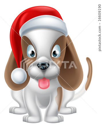 插圖素材: santa hat puppy dog