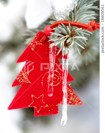 christmas tree toy in snow with icicle christmas tree toy in snow with icicle 16609561