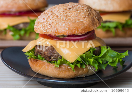 Closeup of classic burger 16609643