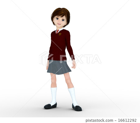 Cute girls high school deformer perming 3DCG illustration material 16612292