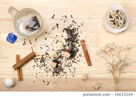 Cup with tea bag and cake Cup with tea bag and cake 16613284