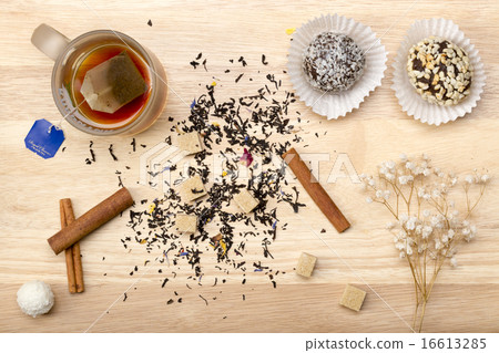 Cup with tea bag and cake Cup with tea bag and cake 16613285