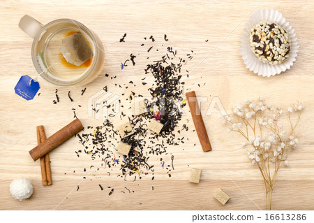 Cup with tea bag and cake Cup with tea bag and cake 16613286