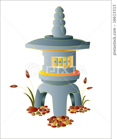 Japanese garden traditional stone lantern design element. 16613315