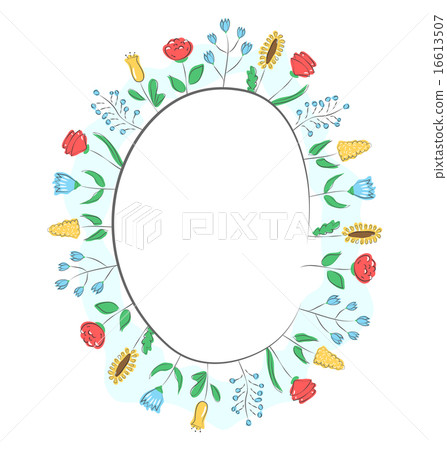 Spring frame with field flowers isolated on white 16613507