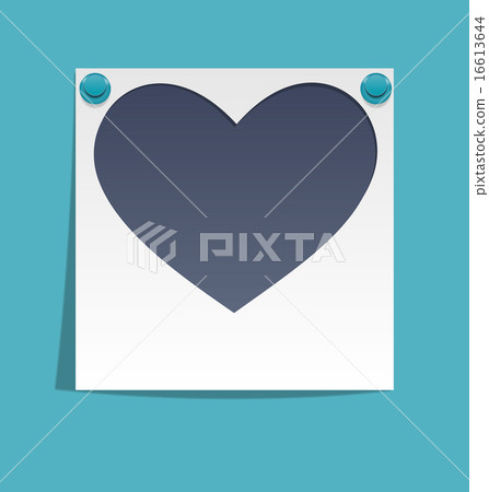 Love photo frame on wall with pink pins on blue 16613644