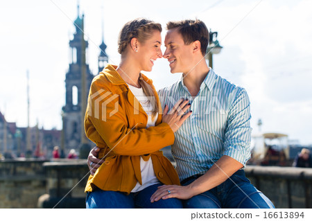 Man and woman in Dresden at Elbe riverbank Man and woman in Dresden at Elbe riverbank 16613894