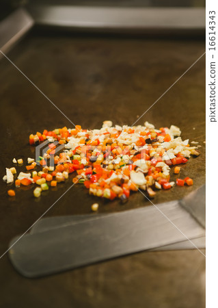 chef cooking rice with vegetables and shrimp chef cooking rice with vegetables and shrimp 16614343