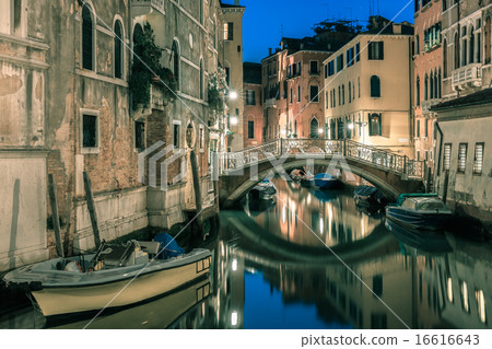 Night lateral canal and bridge in Venice, Italy Night lateral canal and bridge in Venice, Italy 16616643