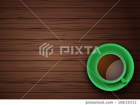 Green Cup of coffee or tea on the table dark wood Green Cup of coffee or tea on the table dark wood 16619331