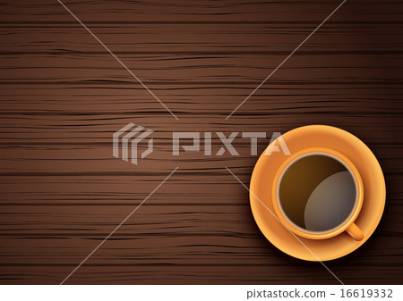 Orange Cup of coffee or tea on the table dark wood Orange Cup of coffee or tea on the table dark wood 16619332