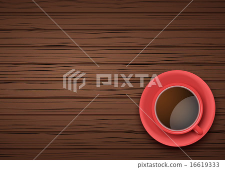 Red Cup of coffee or tea on the table dark wood 16619333