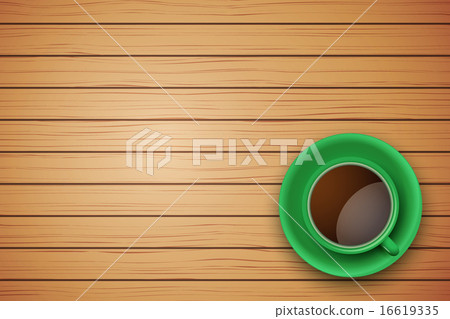 Green Cup of coffee or tea on the table dark wood Green Cup of coffee or tea on the table dark wood 16619335