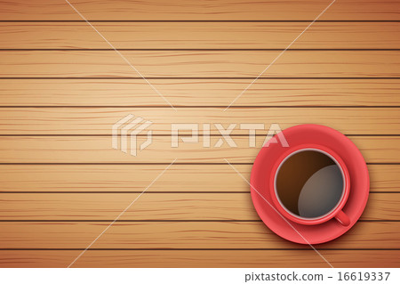 Red Cup of coffee or tea on the table dark wood Red Cup of coffee or tea on the table dark wood 16619337