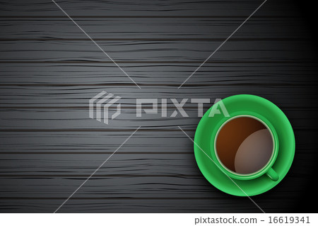 Green Cup of coffee or tea on the table dark wood Green Cup of coffee or tea on the table dark wood 16619341
