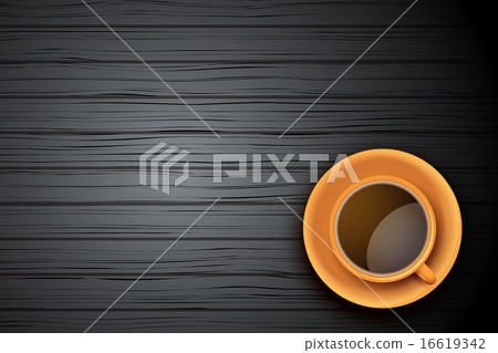 Orange Cup of coffee or tea on the table dark wood Orange Cup of coffee or tea on the table dark wood 16619342