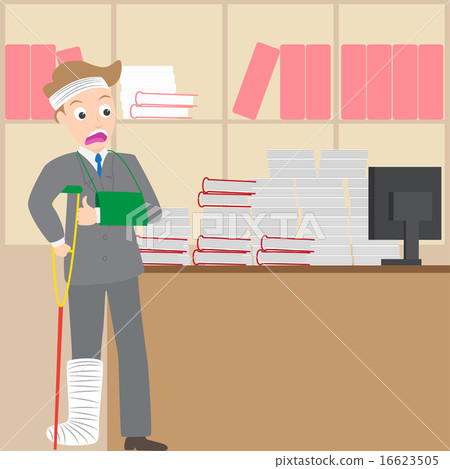 injured businessman boggle a pile of document injured businessman boggle a pile of document 16623505