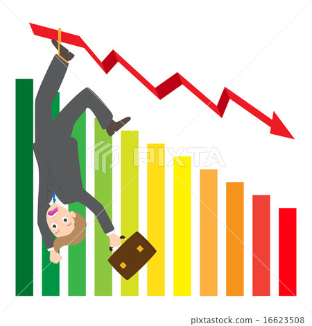 hanging businessman on arrow wave statistics chart 16623508