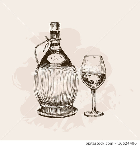 Bottle of wine and glass - Stock Illustration [16624490] - PIXTA