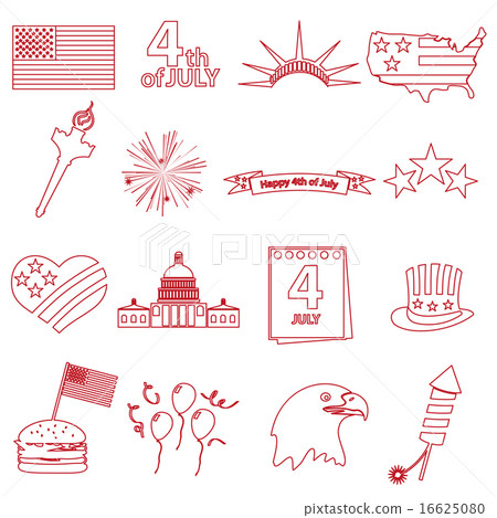 american independence day outline icons set eps10 16625080