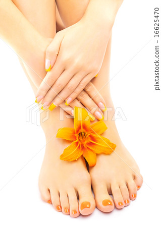 Relaxing pedicure with a orange lily flower Relaxing pedicure with a orange lily flower 16625470