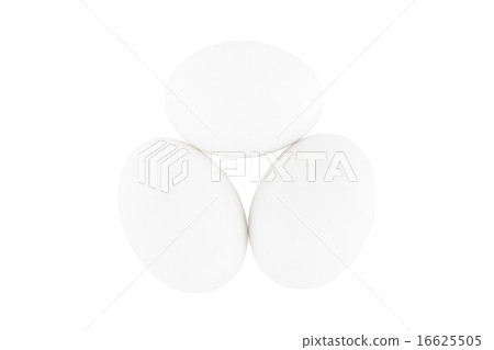 Three white eggs isolated on white background Three white eggs isolated on white background 16625505